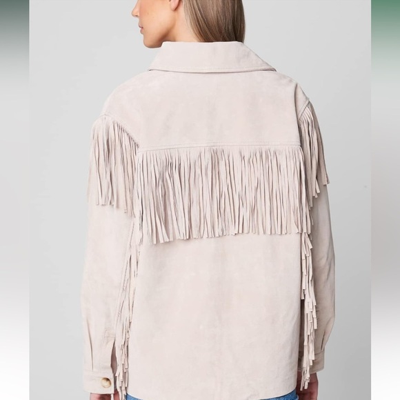 BlankNYC peony fringe 100% leather suede jacket shirt coat button down 2 pockets - Picture 3 of 16